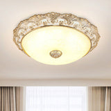 Gold Led Flush Mount Ceiling Light With Traditional Cream Glass Dome Design Perfect For Bedroom