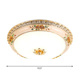 Gold Domed Ceiling Flush Led Bedroom Light With Carved Flower - Traditional Opaque Glass 3 Width