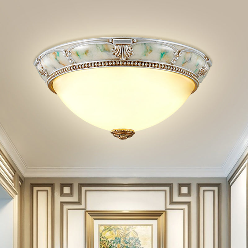 Ivory Glass Flushmount Traditional Corridor Light - 1 Head Silver Dome 11/15/19 Diameter / 11