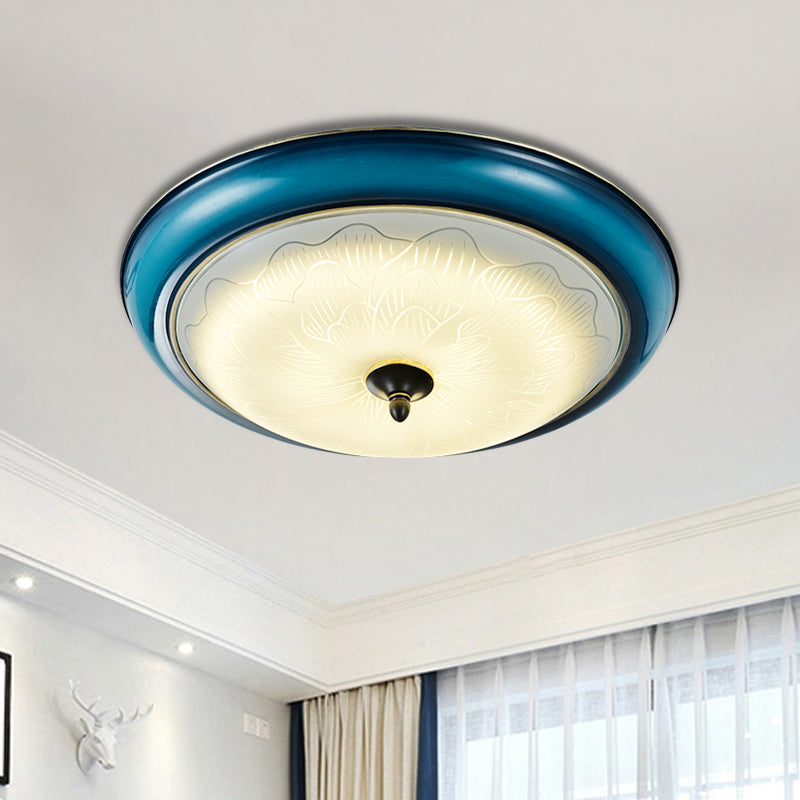 Retro Style Blue Glass Led Flushmount Light For Bedroom 16/20 Wide