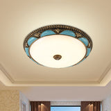 Antique-Style Blue Floral Ceiling Lamp - Cream Glass Led Bedroom Flush Mount / 13