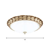 16/19.5 Antique-Style Brown Floral Flushmount Led Ceiling Light In Opal Glass - Warm/White Lighting
