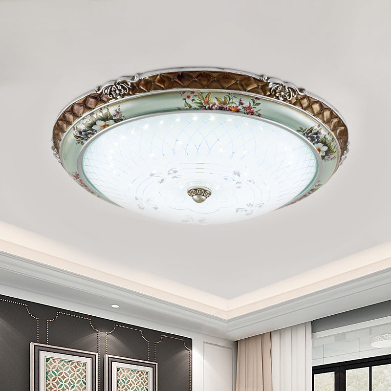 Traditional Style Blue-Brown Led Flush Mount Light Fixture With Cream Glass Domed Design -