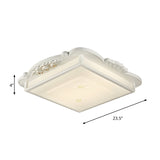 Vintage Led Square Flush Mount Light With Opaline White Glass - Perfect For Living Room