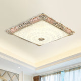 Antique Opaque Glass Led Square Flush Mount Light - Pink/Green Bedroom Ceiling Lamp