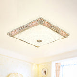 Antique Opaque Glass Led Square Flush Mount Light - Pink/Green Bedroom Ceiling Lamp