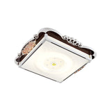 Led Acrylic Square Design Traditional Style Flush Mount Bedroom Ceiling Light With Carved Flower -