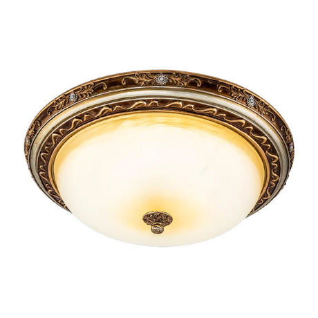 Traditional Cracked Glass Dome Led Flush Lamp Fixture In Warm/White Light Brown 13/16/19.5 Wide