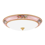 Pink Led Farmhouse Flush Ceiling Light With White Glass Bowl Shade - Warm/White Option For Bedroom