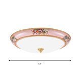 Pink Led Farmhouse Flush Ceiling Light With White Glass Bowl Shade - Warm/White Option For Bedroom