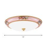Pink Led Farmhouse Flush Ceiling Light With White Glass Bowl Shade - Warm/White Option For Bedroom