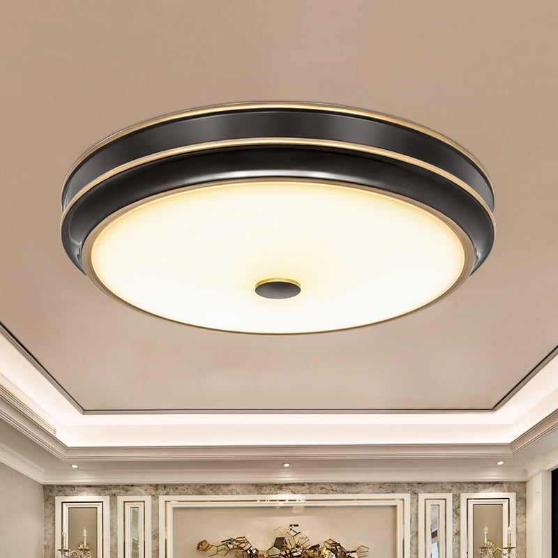 Opal Glass Black Flush Mount Led Ceiling Light - Countryside Style 12/14/18.5 Diameter / 12