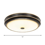 Opal Glass Black Flush Mount Led Ceiling Light - Countryside Style 12/14/18.5 Diameter