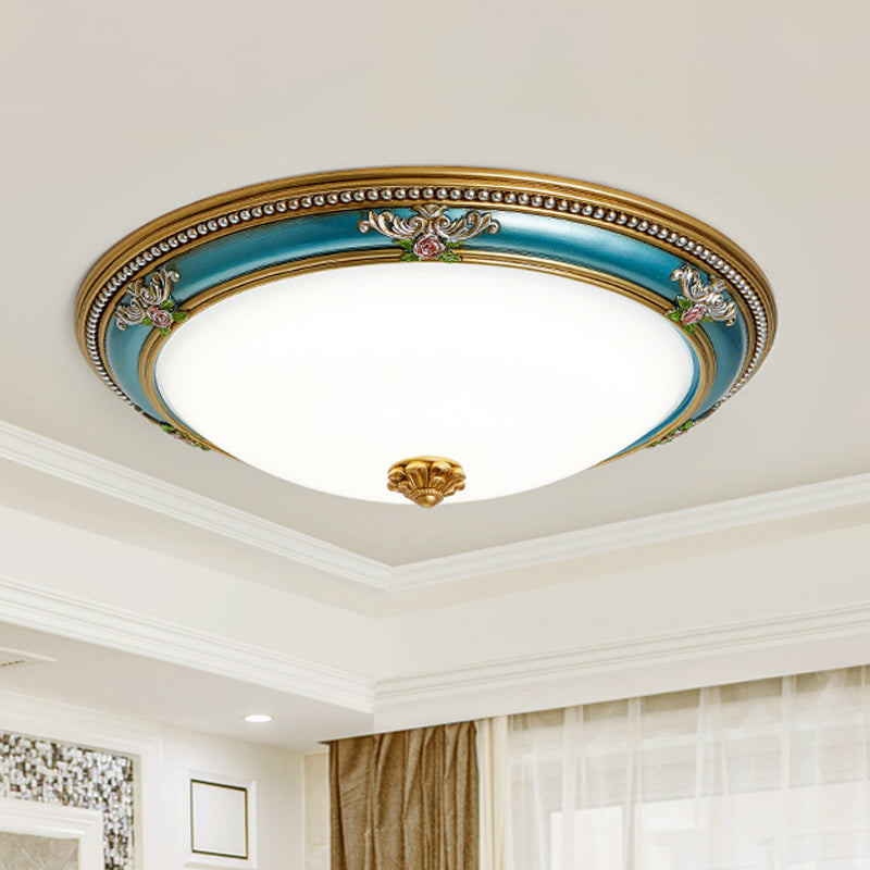 Led Flush Ceiling Lighting - Blue Glass Dome Shade Farmhouse Style Bedroom Mount 15’/18’/20.5’ Width