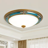 Led Flush Ceiling Lighting - Blue Glass Dome Shade Farmhouse Style Bedroom Mount 15’/18’/20.5’ Width