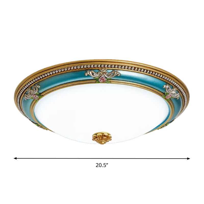 Led Flush Ceiling Lighting - Blue Glass Dome Shade Farmhouse Style Bedroom Mount 15/18/20.5 Width