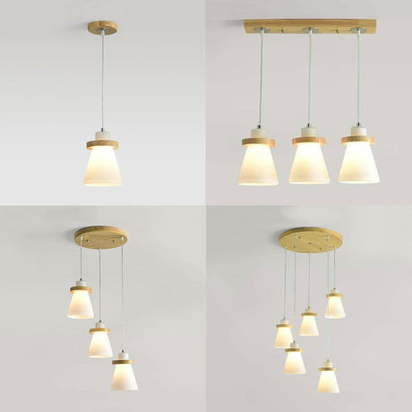 White Tapered Shade Hanging Lamp With Round Canopy - Elegant Milk Glass Pendant Lighting For Office