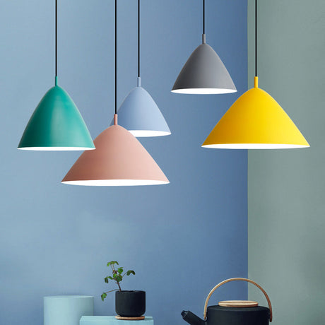 Candy Colored Nordic Pendant Light - 10.5/13/16 Inch Wide Aluminum Hanging Fixture For Cafes