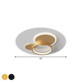 Circle Flush Mounted Led Light Fixture - 16/19.5 Diameter Simple Metal Design Black/Gold Finish