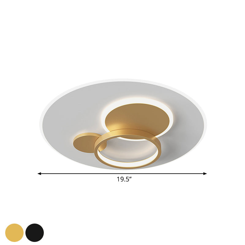 Circle Flush Mounted Led Light Fixture - 16’/19.5’ Diameter Simple Metal Design Black/Gold