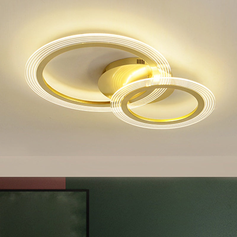 Modern Gold Led Bedroom Ceiling Lamp With Dual Rings - 16/18 Wide