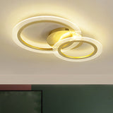 Modern Gold Led Bedroom Ceiling Lamp With Dual Rings - 16/18 Wide