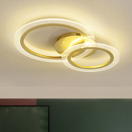 Modern Gold Led Bedroom Ceiling Lamp With Dual Rings - 16/18 Wide