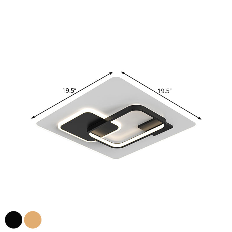 Minimalist Squared Metal Lamp Fixture With Black/Gold Led Flush Lighting For Bedroom (16’/19.5’
