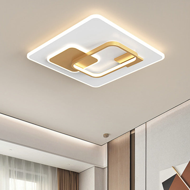 Minimalist Squared Metal Lamp Fixture With Black/Gold Led Flush Lighting For Bedroom (16/19.5 Width)