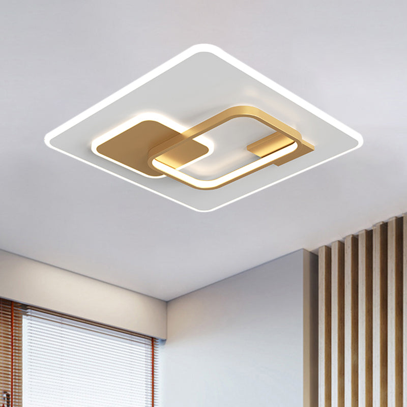 Minimalist Squared Metal Lamp Fixture With Black/Gold Led Flush Lighting For Bedroom (16/19.5 Width)