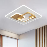 Minimalist Squared Metal Lamp Fixture With Black/Gold Led Flush Lighting For Bedroom (16/19.5 Width)