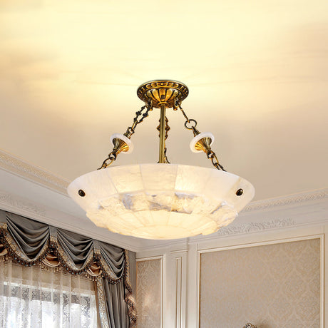 Traditional Semi Flush Mount Ceiling Lamp - White Glass Bowl 3/4-Light 16’/19.5’ Width