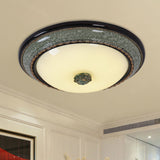 Opal Frosted Glass Bowl Ceiling Light With Led Flush Mount - Classical Bedroom Fixture Faux Marble