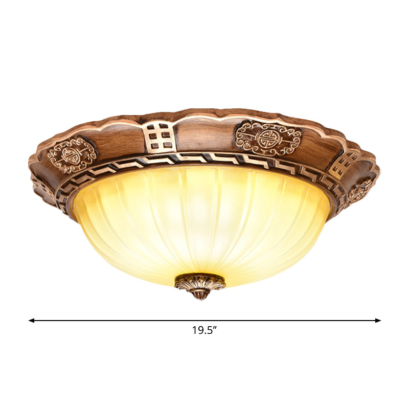 Antiqued Brown Scalloped-Edge Led Flush Mount Ceiling Light 14/16/19.5 Milky Glass Bowl Ideal For