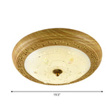 Simple Wooden Led Flushmount Ceiling Light With Dome Glass Shade - Yellow-Brown Circle 14/19.5 W