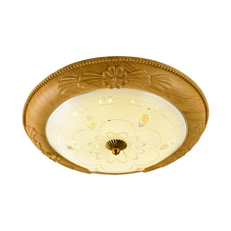 Minimalistic Led Milk Glass Flush Mount Ceiling Light In Yellow-Brown For Dining Room 14/16/19.5