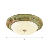 Country Milk Glass Led Ceiling Mount Light Green Dome Design Bedroom Flush Lighting - 14/16/19.5