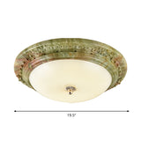 Country Milk Glass Led Ceiling Mount Light Green Dome Design Bedroom Flush Lighting -