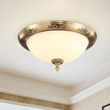 Hemisphere Flush Ceiling Light Brass Finish 2-Bulb Milky Glass Office Lighting 13/15/19.5 Dia