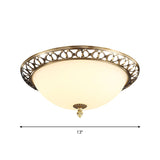 Antique Style Brass Finish 2-Head Ceiling Mount Light With Frosted Glass Dome - 13/15/19.5 Wide