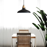 Modern Wooden Hanging Light With Metal Shade - Suspension Lighting For Dining Table