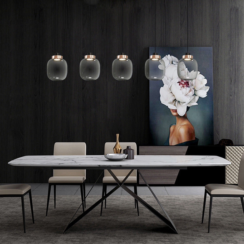 Smoky Drum/Cylindrical Suspended Pendant - Post Modern 7/8.5 Wide Led Glass Hanging Light Kit In