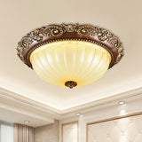 Ribbed Glass Ceiling Flush Foyer Led Mount Light In Brown - Traditional Bowl Design 14/16/19.5 Wide