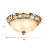 Amber Glass Flush Mount Ceiling Lamp - Traditional Dome Shade 3 Heads 15/19 Width Gold Finish Ideal
