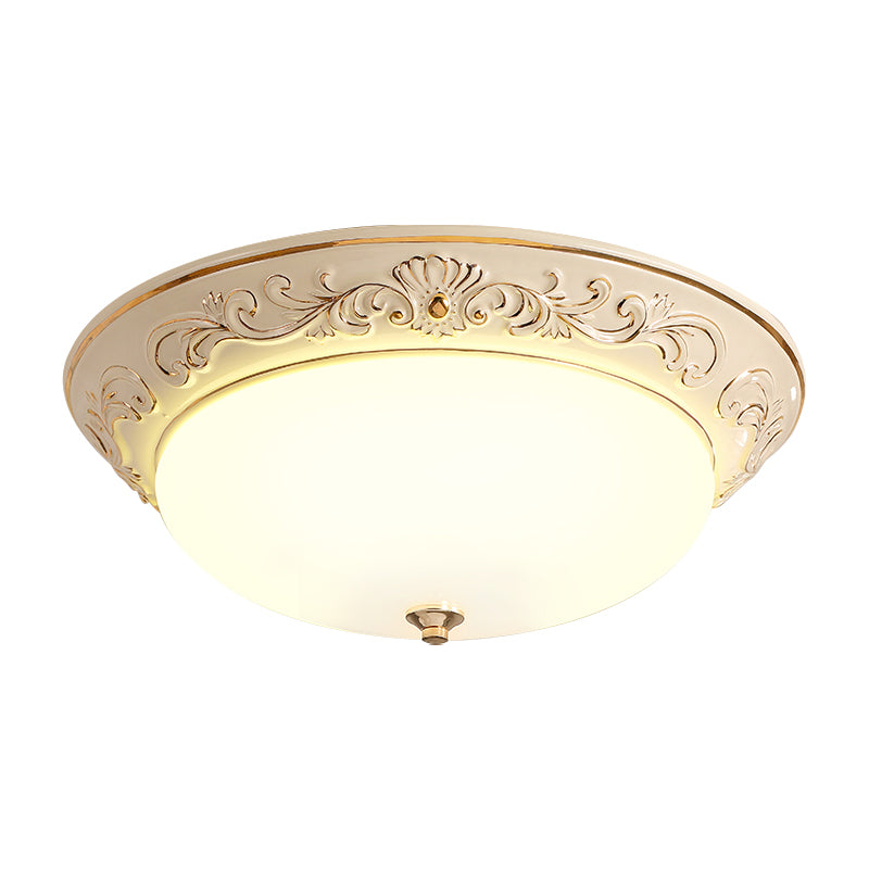 Antiqued White Glass Led Flush Mount Light For Bedroom Oblong Shape With Yellow/Blue/Light Blue