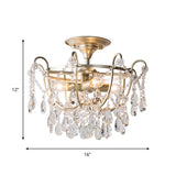 Gold Raindrop Crystal Ceiling Fixture With 4 Bulbs For Traditional Drawing Rooms