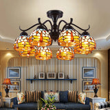 13’/19.5’ Dragonfly Semi-Flush Mount Ceiling Light Fixture With Cut Glass Mediterranean Design