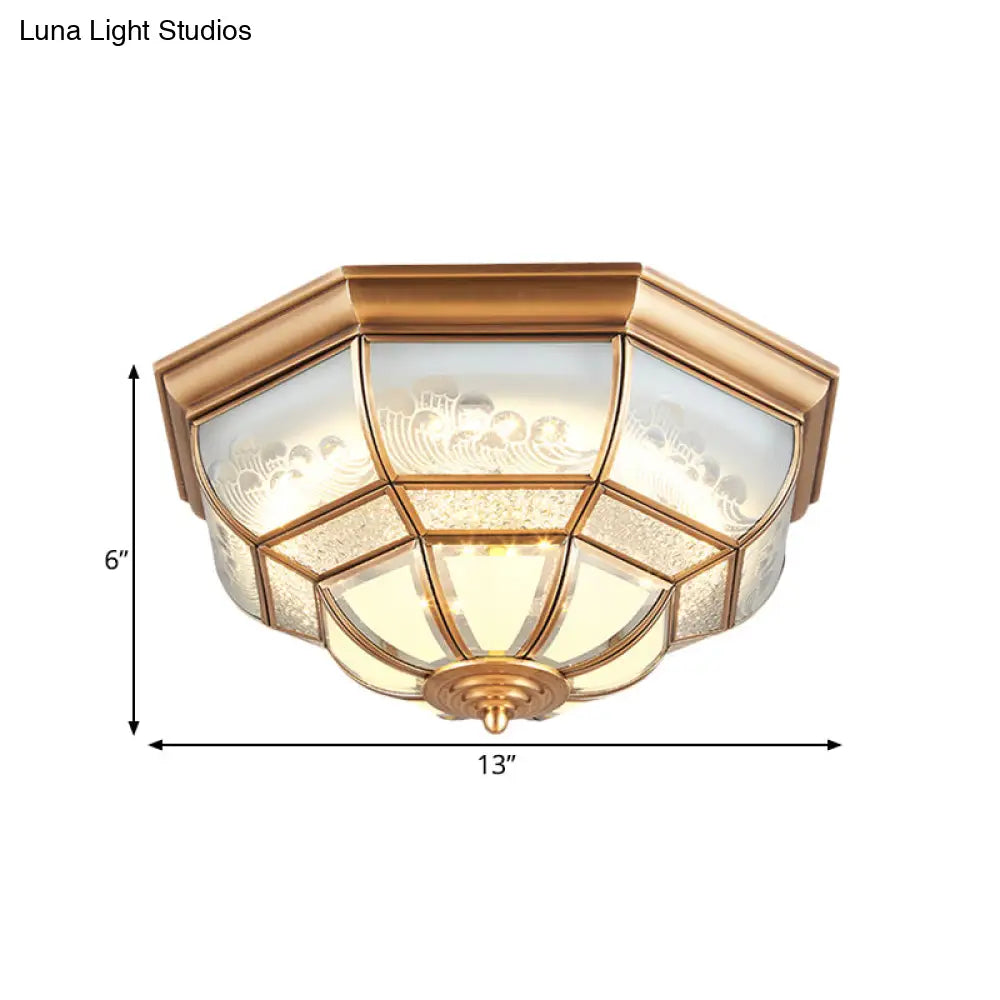 13’/21’ Led Bowl Ceiling Light: Colonial Brass Finish With Opal Glass Flush Fixture - Ideal For