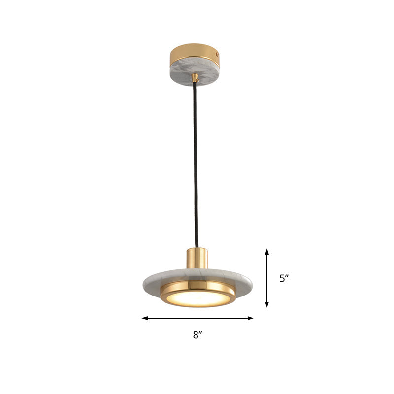 Modern Round Metal Pendant Light With Marble Ring - 1 White/Black/Green