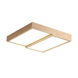 Modern Rectangular Wooden Flush Mount Ceiling Lamp - 2-Light Warm/White Option Wide Sizes Available